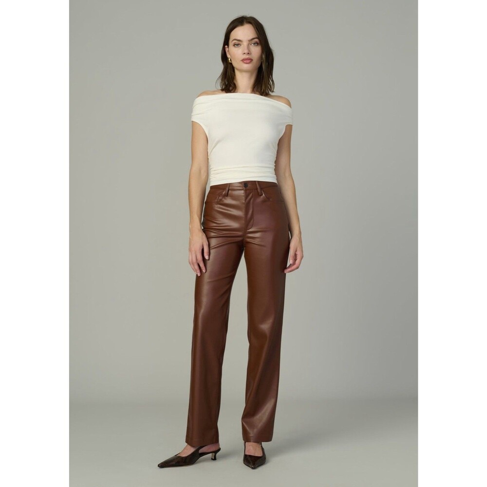 Joe's Jeans The Margot High Rise Straight Vegan Leather Pants Toffee Brown Sz 29